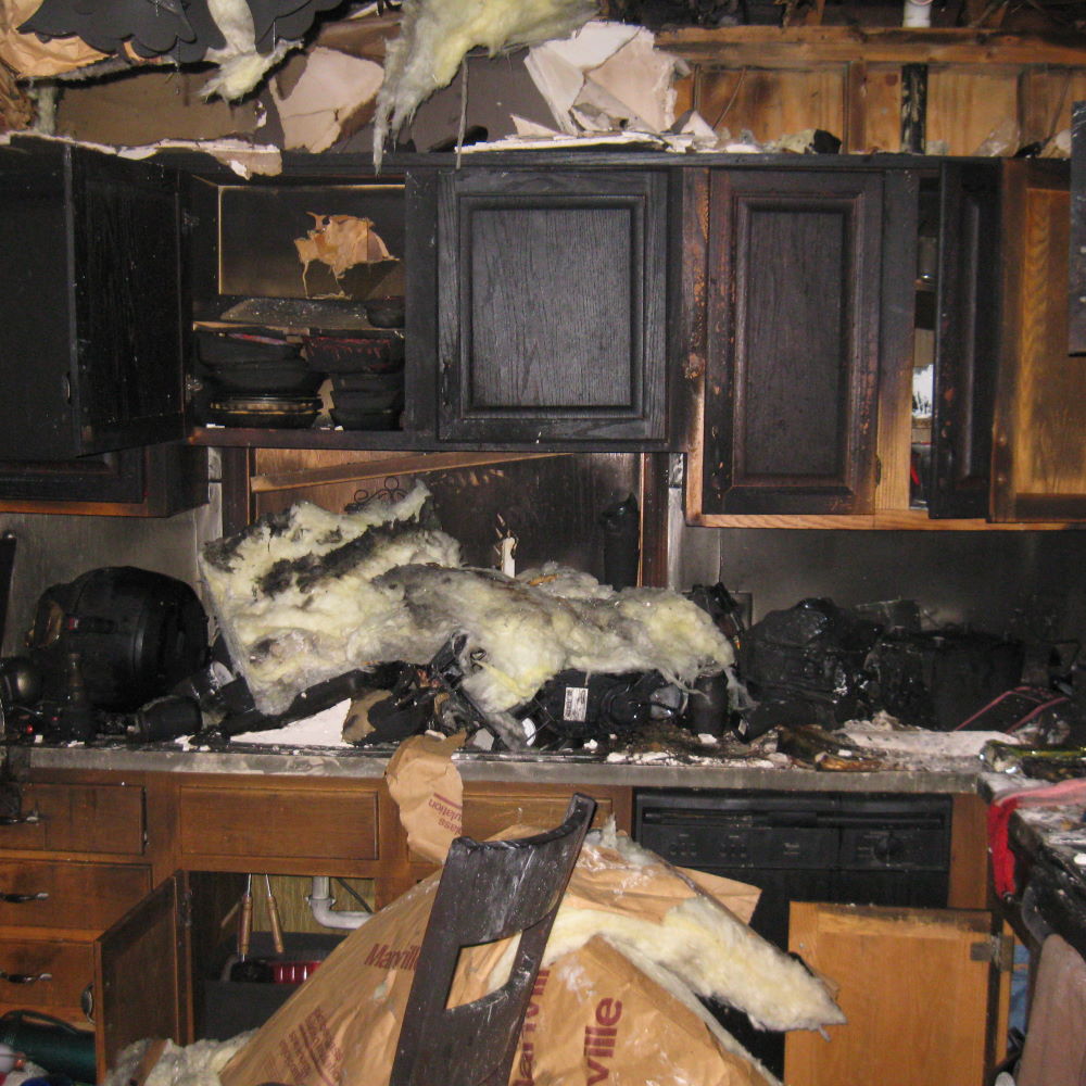 fire charred kitchen damage