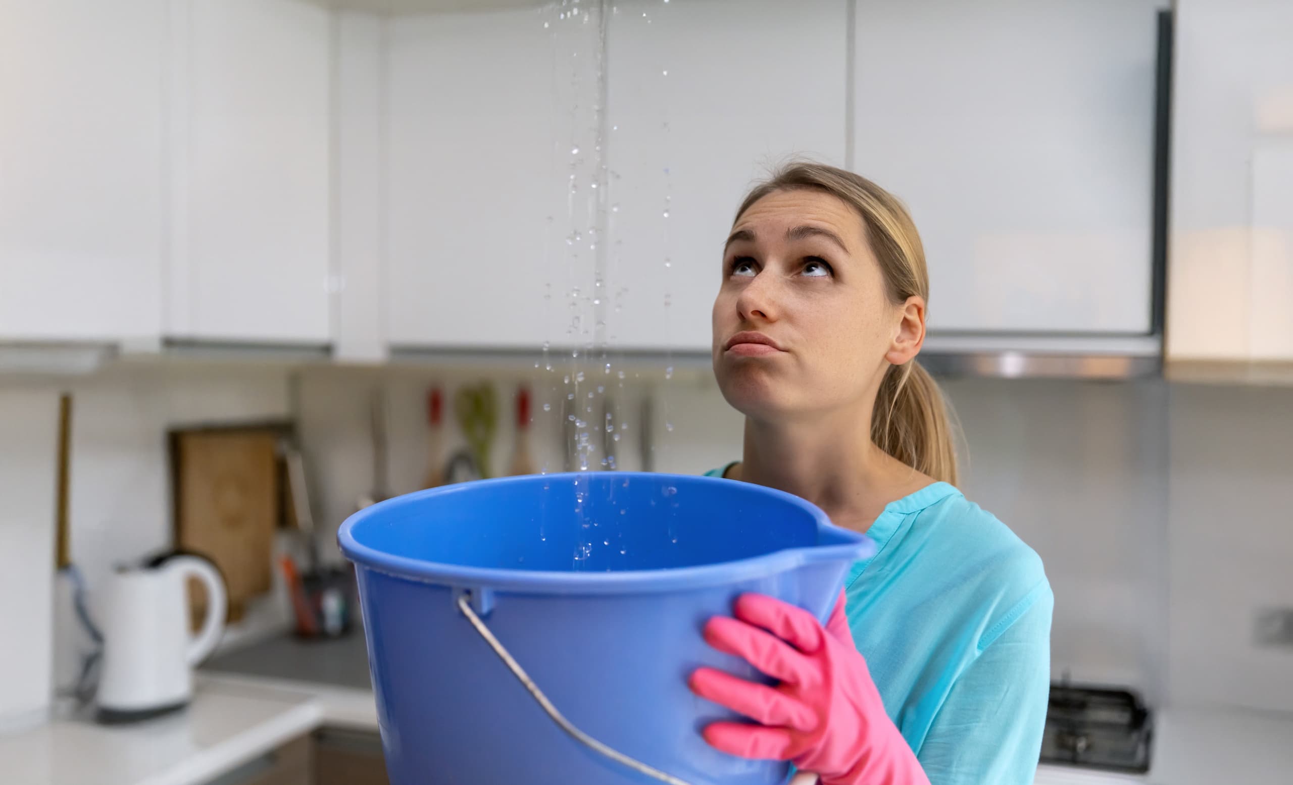 Woman with water damage / Ceiling leak / Pipe Break / Insurance Claim / Water Damage